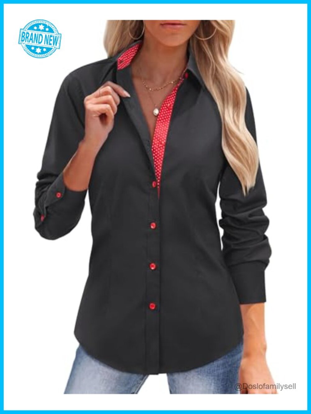 Women's Cotton Button Down Shirt Long Sleeve Wrinkle-Free Blouse